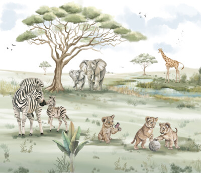600342 painel parede mundo encantado home finish safari filhotes vivi decor