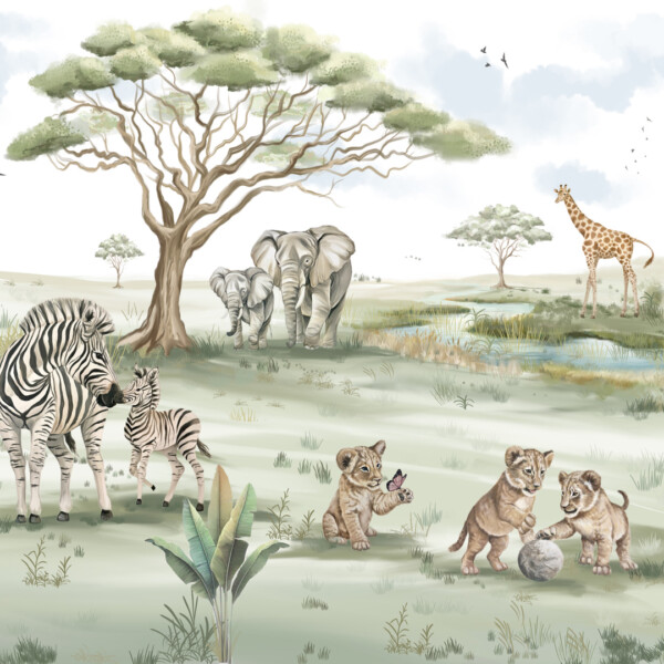 600342 painel parede mundo encantado home finish safari filhotes vivi decor